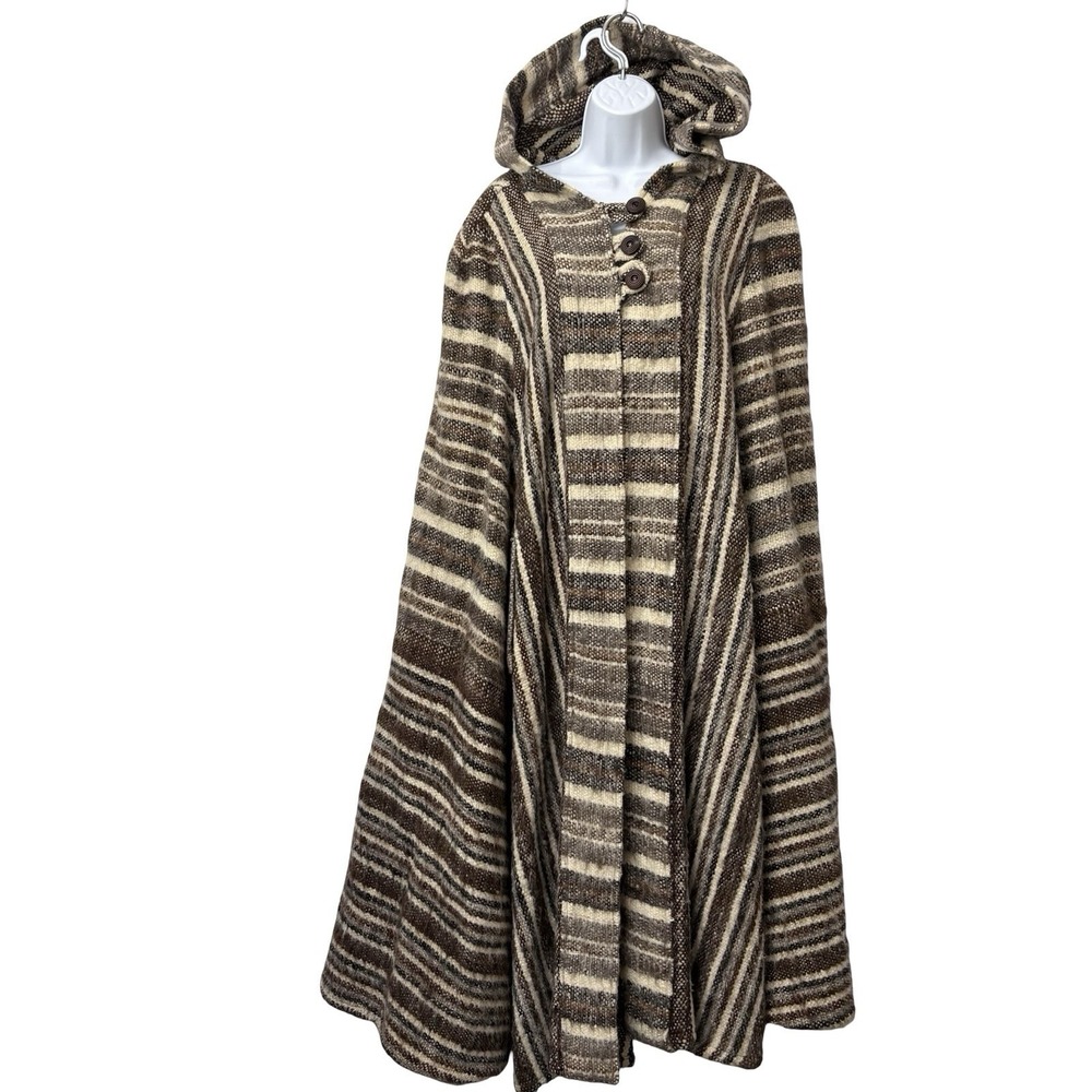 American LTD Handmade Alpaca Wool Aztec Striped Long Open Cape Poncho One Size